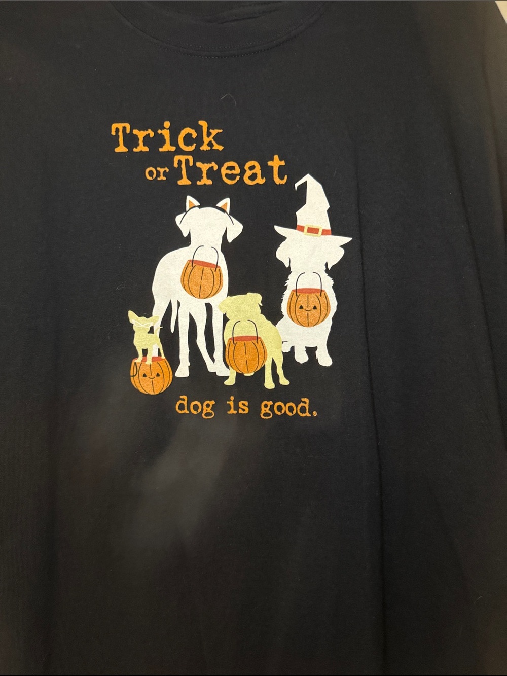 Dog is Good Trick or Treat Short Sleeve black shirt-size XL, Like new condition